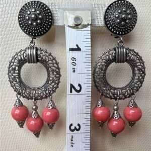Elegant Silver and Pink Dangle Spanish Earrings